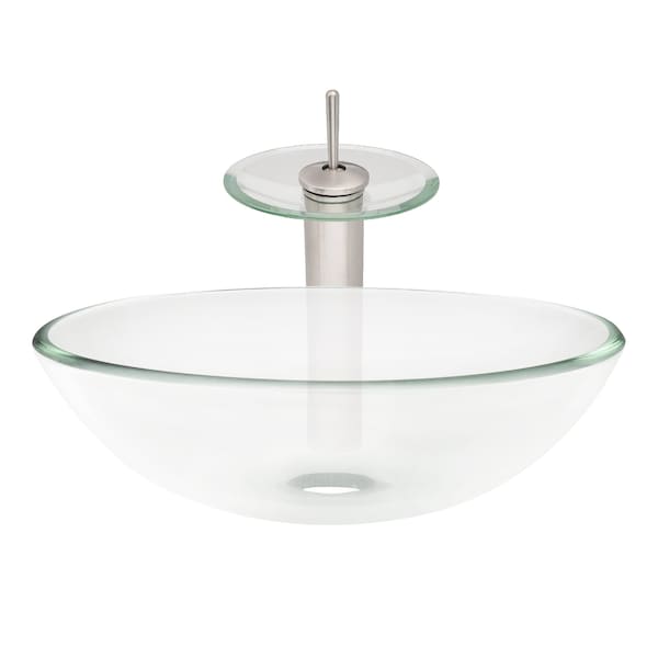 Novatto BONIFICARE Glass Vessel Bathroom Sink Set, Brushed Nickel/ Clear Glass NSFC-8048001BNC - main
